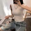 Top de Verano para Mujer Estilo Coreano de Alta Elasticidad Ajustado Adelgazante Rojo Manga Corta Comercio Exterior para Mujer