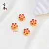 Cobre Puro Chapado en Oro Esmalte Cloisonné Flor de Cinco Pétalos Separadores para Pulsera DIY Accesorios de Joyería Florales con Goteo de Aceite Cuentas Sueltas