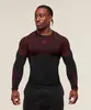 Camisa de Treino Masculina GYM ONYX5 Manga Longa Fitness Atlético Secagem Rápida Respirável Elástica Gola Redonda Manga Curta Ajustada