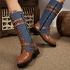 Hebilla de Cinturón Grande para Exportación Europea y Americana Botas Largas de Caballero para Mujer, Nuevas de Otoño con Punta Redonda Tacón Grueso con Cordones Botas de Cuero Amazon