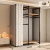 Guarda-roupa aberto com estrutura metálica, armário de armazenamento para quarto, uso doméstico, fácil de montar, adequado para apartamentos de aluguel