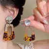 Brincos de Tarraxa com Pingente Quadrado de Resina Agulha de Prata Estilo Artístico Retrô Vintage Brincos de Moda Luxo Leve Sensação de Alto Padrão Acessórios Individuais de Brincos