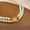 Collar de perlas de doble hilera estilo retro europeo y americano, elegante, ligero y de lujo, cadena de clavícula de alta gama para mujer 1462