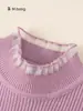 Ropa para niños para primavera y otoño: Top de capa base para niña con cuello semi-alto, Top infantil de manga larga con bordes rizados, Suéter para niña