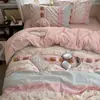 Juego de ropa de cama de estilo Ins, grado A, que incluye una sábana bajera de algodón puro, una funda de edredón y una sábana encimera, adecuado para dormitorios; disponible en juegos de 3 o 4 piezas, al por mayor