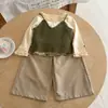 Conjunto Infantil Ningli Otoño Primavera Nuevo Elegante Chaleco para Niños Ropa Interior Pantalones de Pierna Ancha Bebé Estilo Coreano Conjunto de Tres Piezas