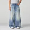 Roupas Masculinas Fengshe / Novidade de Primavera Streetwear Americano Jeans de Corte Amplo Reto Tridimensional Olho de Gato Artesanal