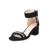 Sandálias Simples de Comércio Exterior com Biqueira Aberta 48 Palavras Sapatos Foscos Salto Alto Veludo tamanho grande 40 Corrente Grossa Vermelho Metálico Preto Feminino