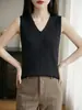 Brillo de Perlas Curvas Cuello en V Sencillo y Generoso Detalles de Perlas Exquisitos y Duraderos Camiseta sin Mangas Básica de Primavera/Verano para Mujer Temperamento Dulce