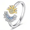 Sol e Lua Brilham Juntos Anéis Abertos Empilhados Nova Combinação de Anéis com Pedras de Diamante Cruzados Europeus e Americanos Personalizados Anel de Combinação Colar