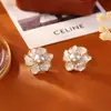 Brincos de Camélia Zircônia Pérola Estilo Xiaoxiangfeng High-End Moda Temperamento de Fada Joias Estilo Menina Doce Fresca