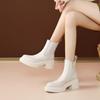 Novidade Outono e Inverno 2026 Botas Gola Alta em Couro Genuíno, Estilo Britânico, Fashion e Versátil, Botas Curtas de Calçar com Salto Aumentado e Solado Grosso