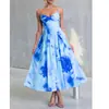 En Stock 2615 Nuevo Vestido Lencero Dulce de Longitud Media con Estampado Digital y Dobladillo Ancho para Comercio Transfronterizo en Europa y América