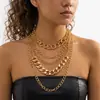 Conjunto de Colares Minimalistas Europeus e Americanos em Camadas, Combinação de Corrente Ouro Elo O e Corrente Cubana
