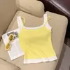 Camiseta Chaleco de Bloques de Color Dopamina Falso Dos Piezas para Mujer, Ropa Interior Ropa Exterior, Top sin Mangas para Superponer con Sujetador Incorporado, No Necesita Usar Ropa Interior