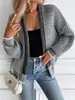Cárdigan de punto a cuadros dehoundstooth transfronterizo europeo y americano para mujer, estilo suelto y casual, cuello redondo, abrigo suéter de manga larga para otoño e invierno