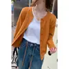 Jaqueta suéter cardigã de tricô cinza para mulheres, nova peça de outer wear estilosa para primavera e outono de 2026, top macio e aconchegante de manga longa