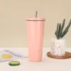Nueva taza aislada simple de acero inoxidable, taza de café sólida de color al vacío de gran capacidad, antideslizante, conservadora de frío, taza portátil con popote