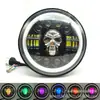 Faro Redondo Wrangler de 7 pulgadas Transfronterizo Faro de Cabeza de Calavera Modificación Faro Delantero de Motocicleta Harley con Ojos de Ángel
