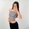 Playera Negra Ajustada con Hombros Descubiertos de Manga Corta para Mujer Verano Corta Chica Caliente Cintura Alta Ombligo al Descubierto Espalda Descubierta Top con Hombros Descubiertos