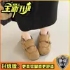 Sapatos de Algodão com Plataforma Estilo Retro Suede para Mulheres, Sapatos Mocassins de Pelúcia Estilo Britânico de Inverno com Tira de Dupla Fivela, Sapatos Casuais Versáteis de Couro Pequeno