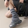 Calentadores de Pierna Grises para Mujer, Calcetines Slouch, Cálidos y Adelgazantes, Calcetines Largos Versátiles de Punto de Color Sólido hasta la Mitad de la Pantorrilla para Otoño e Invierno