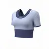 Traje deportivo de dos tonos para fitness para mujer, top de manga corta de secado rápido y pantalones largos, ropa profesional adelgazante para entrenamiento de yoga y Pilates