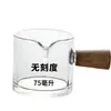 Mango de palo de rosa, jarrita para leche pequeña, taza medidora de espresso de vidrio con marcas, mini accesorios para café