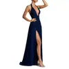 Vestido Feminino de Comércio Exterior Europeu e Americano Transfronteiriço, Novo Estilo de Verão, Justo ao Corpo, Moderno, Acinturado, Cor Sólida, Costas Nuas, Fenda, Estilo Francês