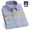 Camisa de Cuadros de Algodón Puro para Hombre Casual Cepillada de Manga Larga Tops Versátiles de Algodón Tallas Grandes