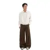 Comércio Exterior Design Desconstruído Retrô Americano Calça Cargo Lavada para Homens e Mulheres Solta Casual Plissada Reta Calça Caída