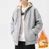 Moletom Cardigan com Forro de Lã para Homem, Jaqueta de Outono Marca Tendência Estilo Americano, Casaco com Capuz Espesso para Homem