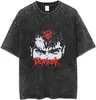 Camiseta de Manga Corta Estampada Retro de Verano Lavada de Algodón Hip-Hop Rap para Hombre y Mujer Manga Corta Estilo Europeo y Americano Elegante Otro