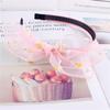 Diadema para mujer estilo coreano transparente de doble capa con lazo de margarita y perla, accesorios para el cabello, hebilla para la cabeza, velo para niños, falda, accesorios para el cabello