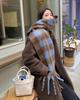 Bufanda de mohair estilo coreano ins, combinable, para mujer, otoño e invierno, engrosada, a cuadros, de doble uso, bufanda cálida de invierno, larga