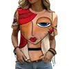 Camiseta de Moda Transpirable de Verano para Mujer con Interesante Estampado de Rostro Abstracto 3D, Nueva Camiseta de Cuello Redondo 2024