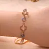 Pulsera Transfronteriza Amatista Natural Cristal de Fresa Cristal Rosa Trébol de Cuatro Hojas Aleación Pulsera Joyería de Diseño de Nicho para Instagram