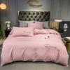 Juego Sencillo de Cuatro Piezas de Sábanas de Cama al por Mayor Bordadas Cepilladas de Lujo Ligero, Fundas de Edredón, Ropa de Cama Juego de Tres Piezas de Algodón Puro Lavado