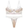 Lencería sexy estilo francés para mujer, lencería de encaje de pestañas pura y seductora de verano, los bustos grandes se ven más pequeños, conjunto de sujetador anti-flacidez