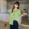 Tiro Real # Chaqueta Camisa de Manga Corta Bordada con Cuello Polo para Mujer Verano 2025 Nueva Holgada Aspecto Adelgazante Top