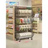 Prateleira de armazenamento de cozinha, móvel atrás da porta, organizador multifuncional de frutas e vegetais, expositor de lanches de supermercado, estante de exposição de vários níveis de piso