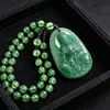 Jade Sintético Jade Hetian de Xinjiang Divindade Guardiã do Zodíaco Buda Samantabhadra Pingente Contas Verde Espinafre Colar Longo