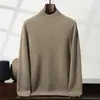 Casual de negócios outono e inverno novo engrossado gola semi-alta unilateral suéter de cashmere camisa básica de malha masculina suéter solto