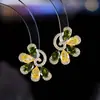Pendientes de Flor de Piedra de Dos Tonos Estilo Pastoral Francés Florales Huecos Incrustados con Circonita Cúbica Completa Joyería de Piedras de Color de Alta Gama