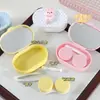 Estojo para Lentes de Contato de Coelho e Urso de Desenho Animado, Estojo para Óculos Giratório Fofo Estilo Menina, Caixa de Lentes de Contato Dupla com Pontos à Prova de Choque
