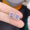 Aretes de Tachuela de Tanzanita Natural, Morado Sedoso, Cuerpo Completamente Limpio, Color Fuego Brillante, Plata 925 Incrustación de Precisión Piedra Principal 4*6mm