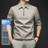 Transmisión en Vivo Popular Otoño 2025 Nuevo Polo de Manga Larga para Hombre de Mediana Edad Casual de Negocios Camisa Base con Media Cremallera Ropa para Hombre