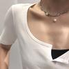 Collar nuevo hip hop japonés y coreano de acero de titanio rectangular con letras colgante de doble perla collar cadena clavícula
