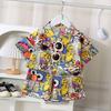 Traje de Verão para Meninos 2025 Roupas de Verão para Bebês Meninos Camisa Floral Fina Manga Curta Estampada Praia Crianças