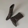 Botas femininas de moda retrô com bico quadrado, caimento solto, versáteis para outono e inverno, emagrecedoras, com 5cm de aumento interno de altura, botas curtas de cano médio